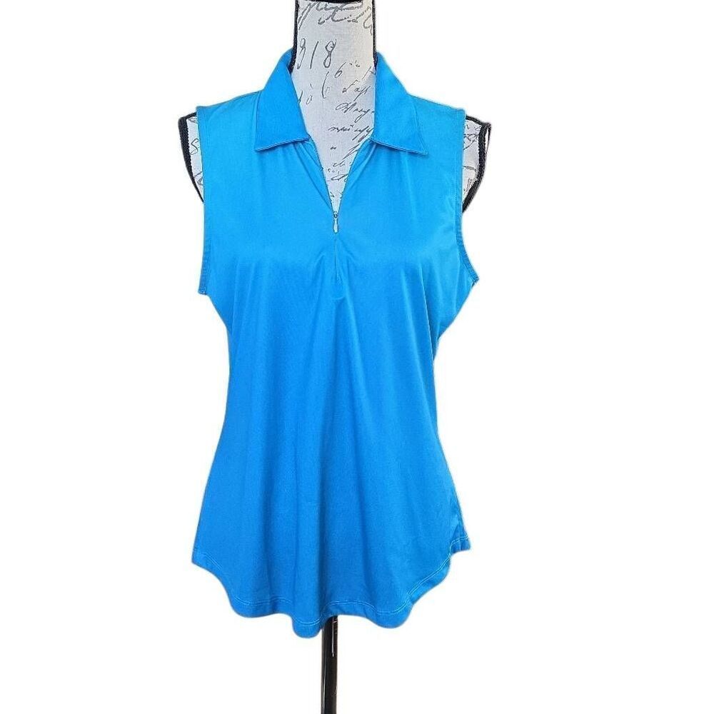 Greg Norman Women's Size Large Blue Sleeveless 1/4 Zip Golf Polo